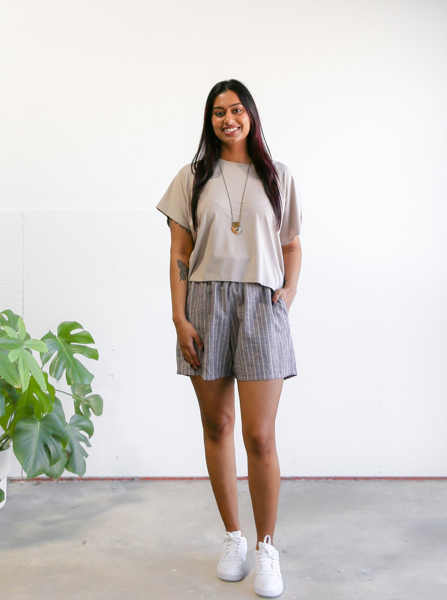 Paige Hemp Shorts -Purple Stripe