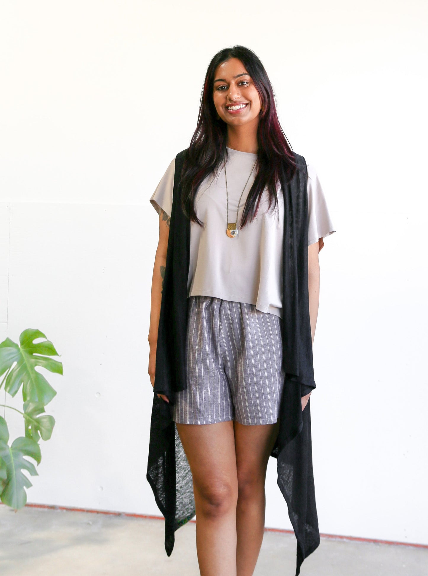 Paige Hemp Shorts -Purple Stripe