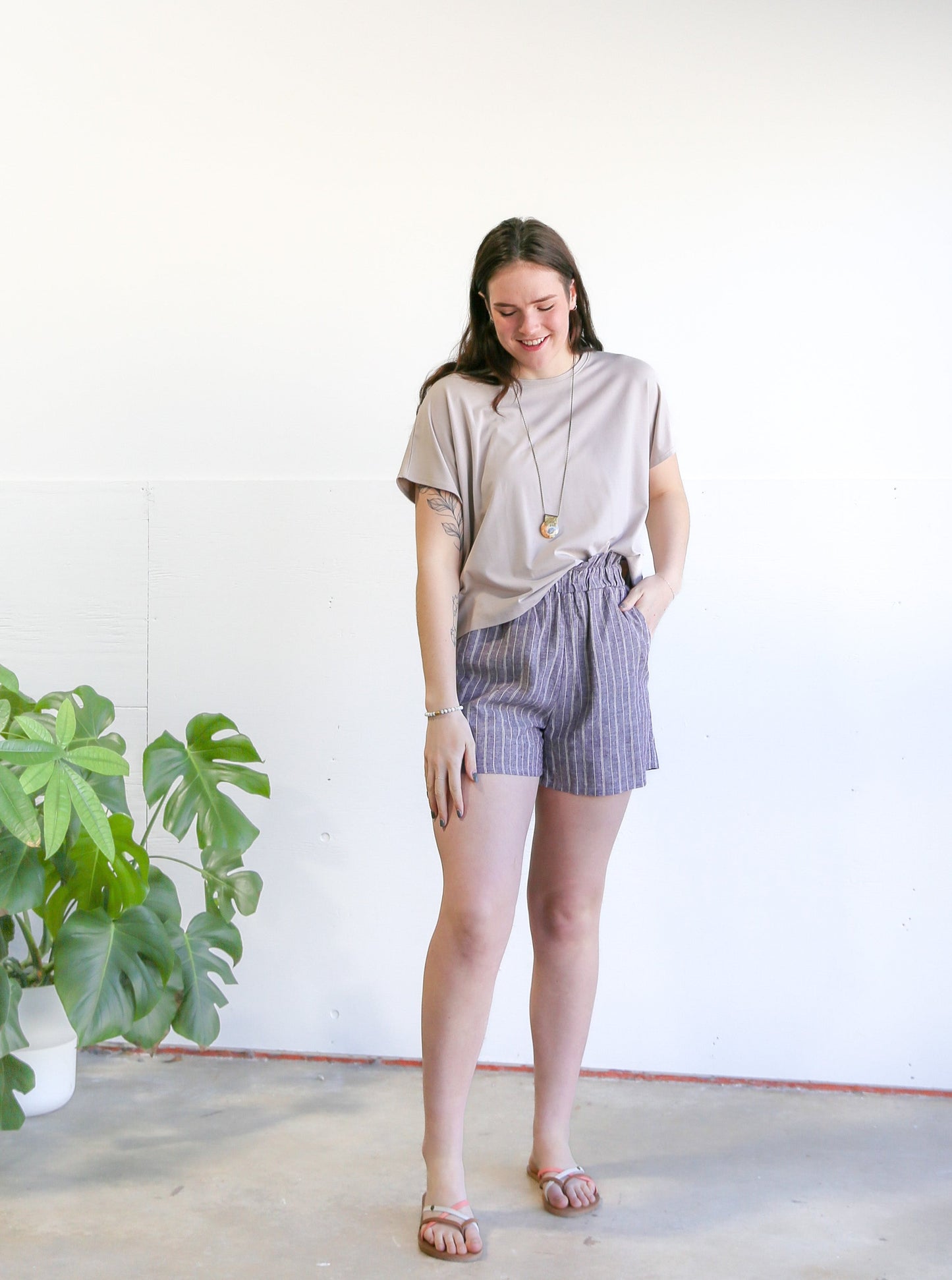 Paige Hemp Shorts -Purple Stripe