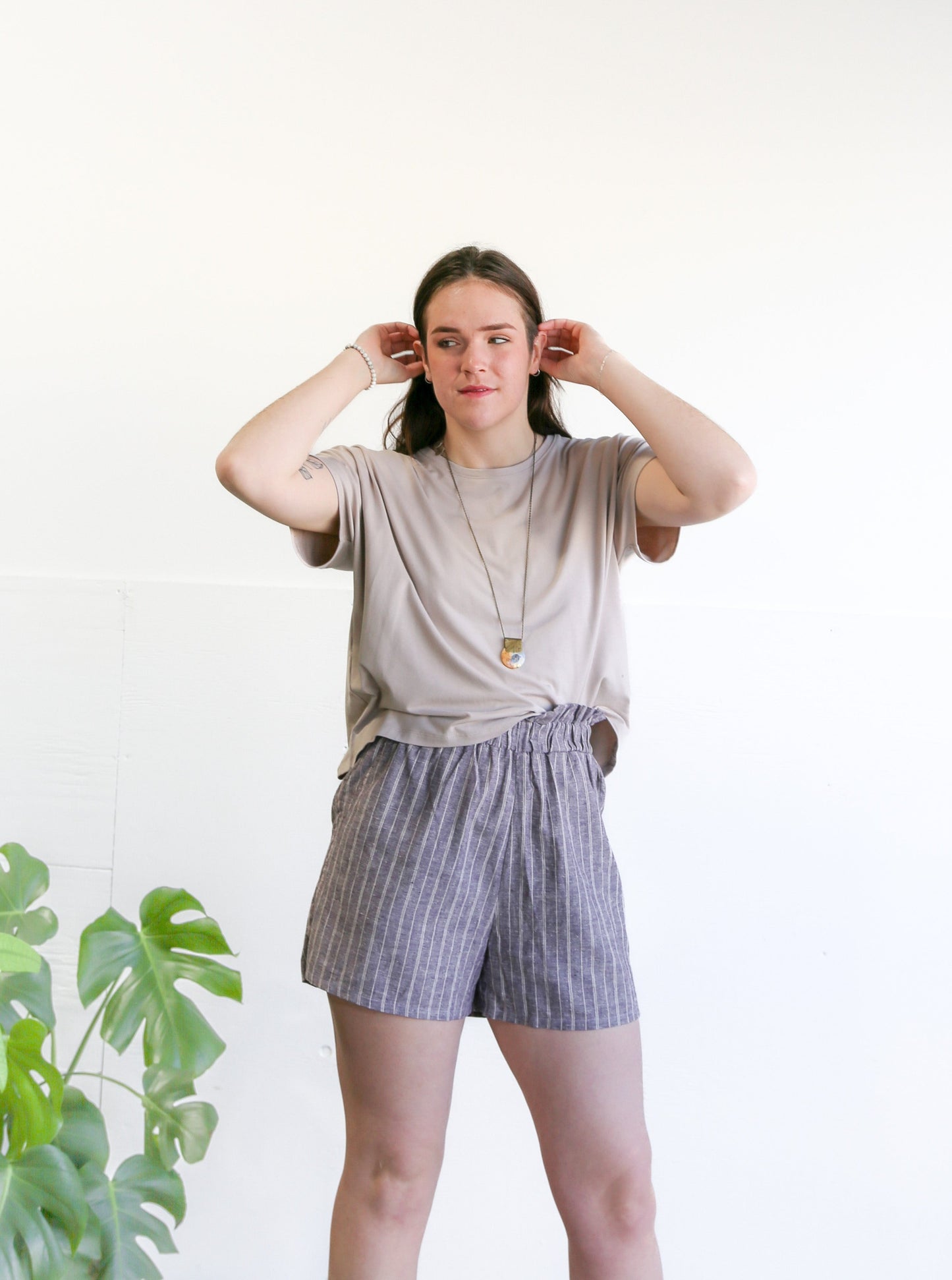 Paige Hemp Shorts -Purple Stripe