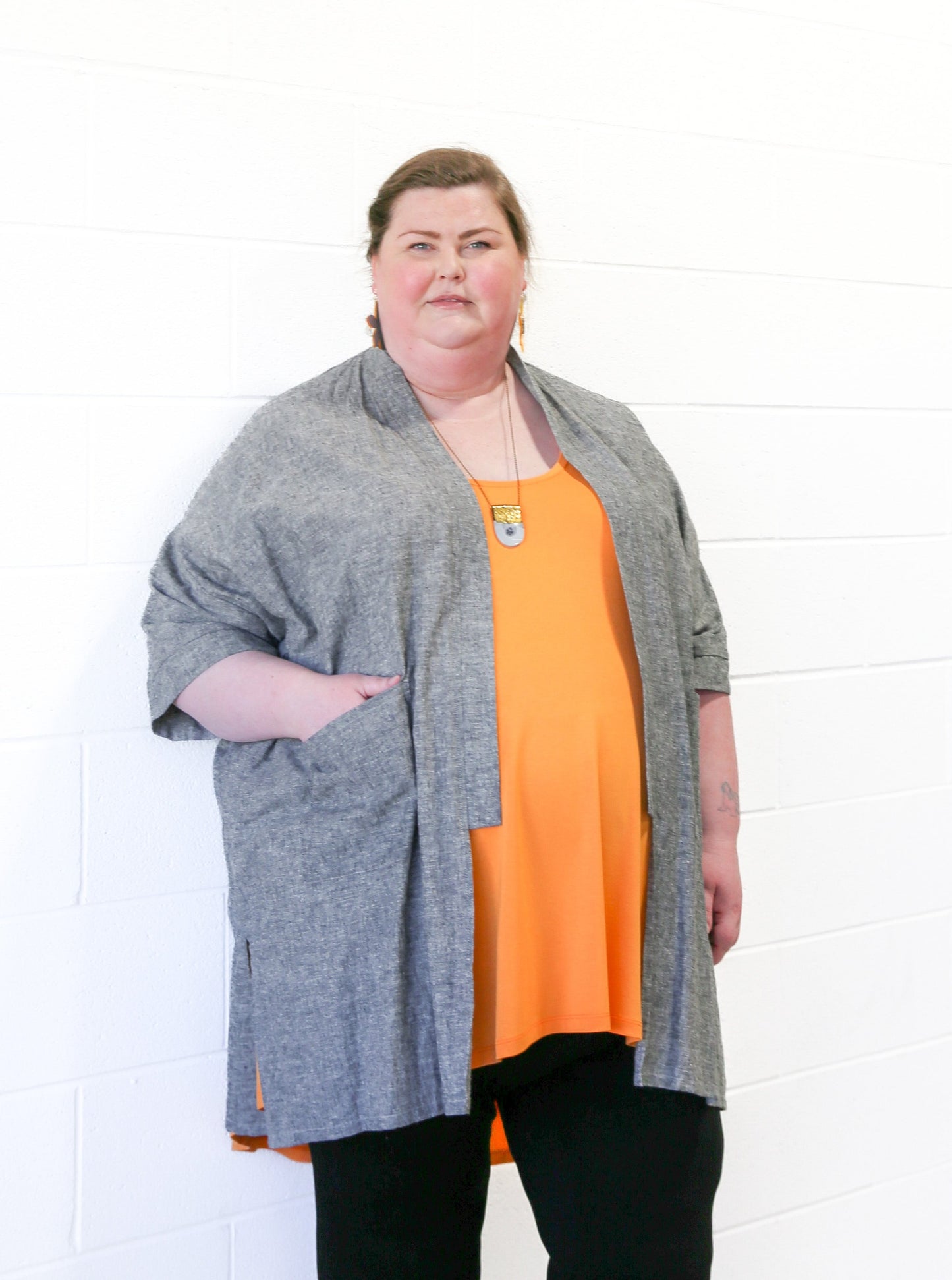 Eva Long Jacket -Hemp -Charcoal