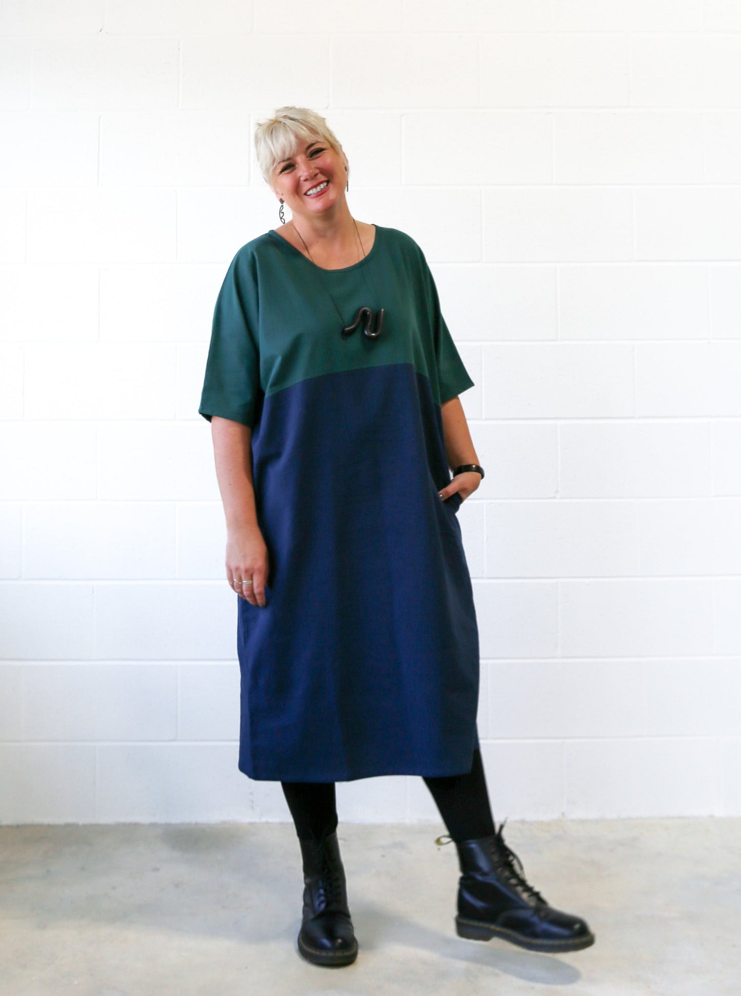 Conny Colour Blocked Dress -Pine & Navy -Size A