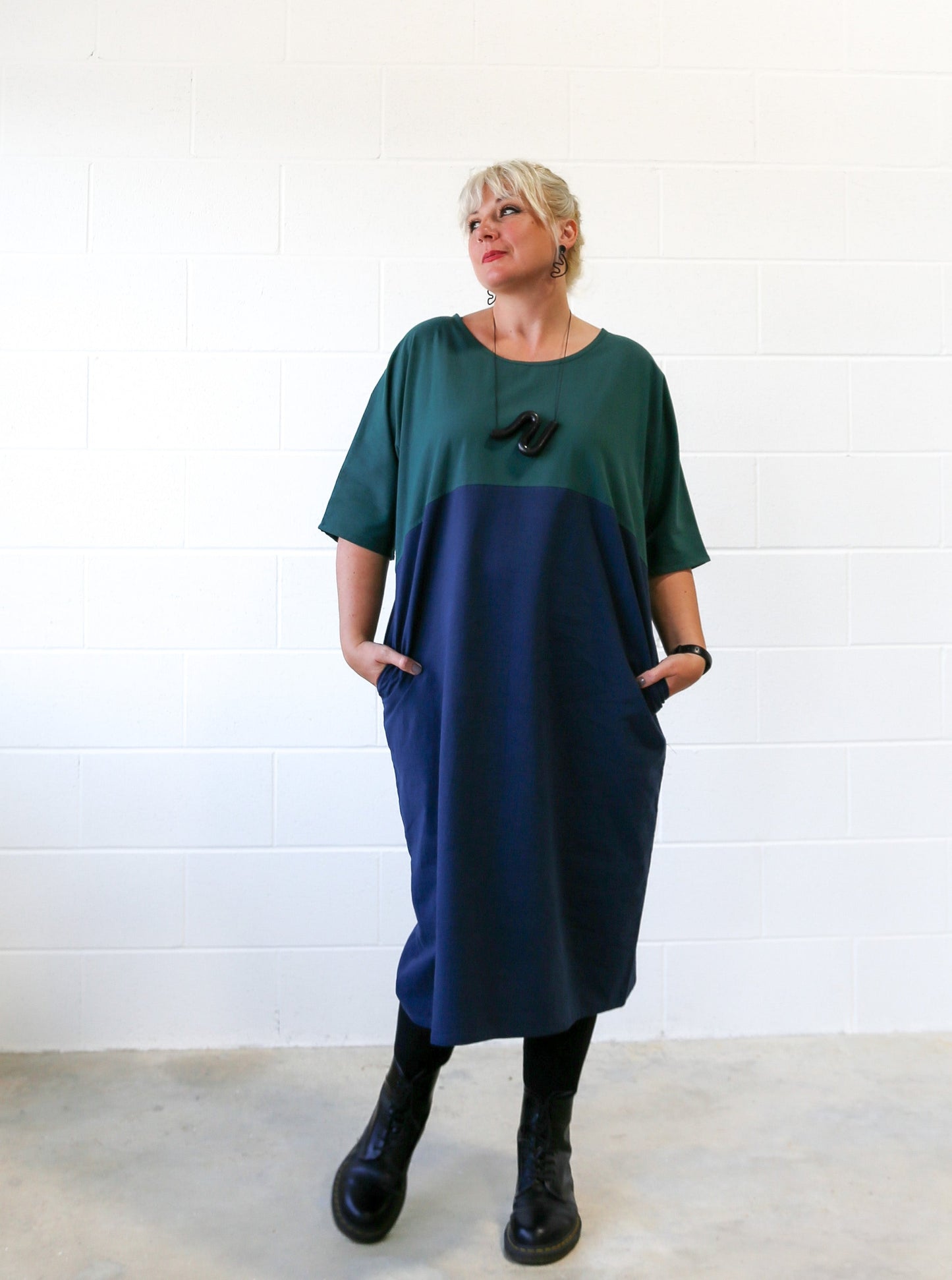 Conny Colour Blocked Dress -Pine & Navy -Size A