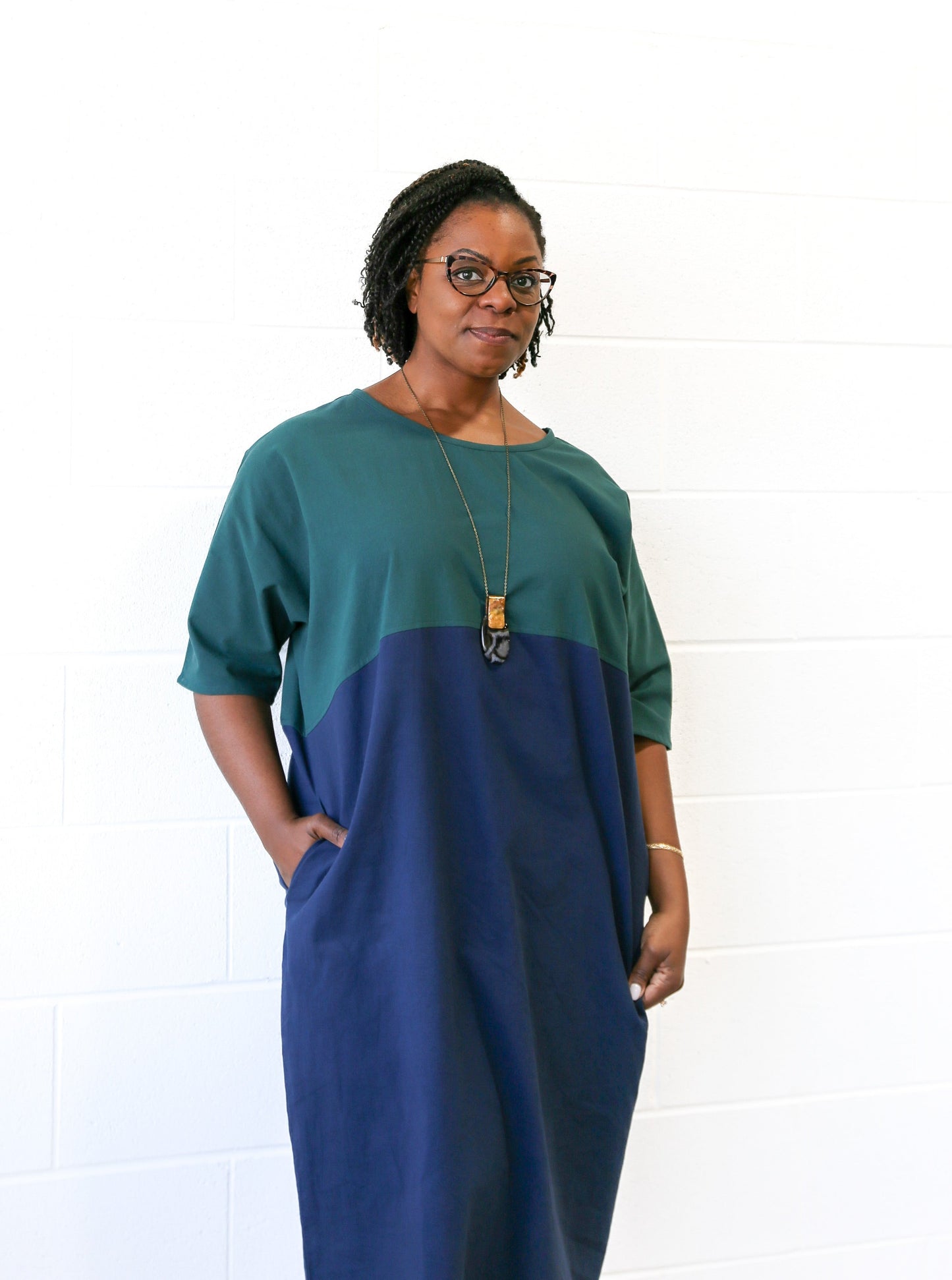 Conny Colour Blocked Dress -Pine & Navy -Size A