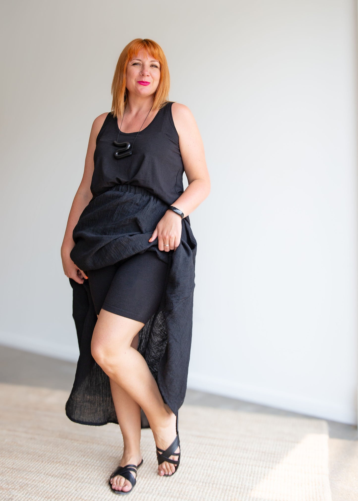 Lesley Long Skirt -Crinkle Linen -Black