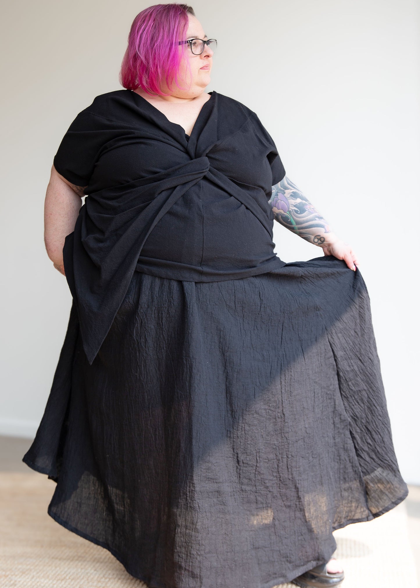 Lesley Long Skirt -Crinkle Linen -Black -Size E