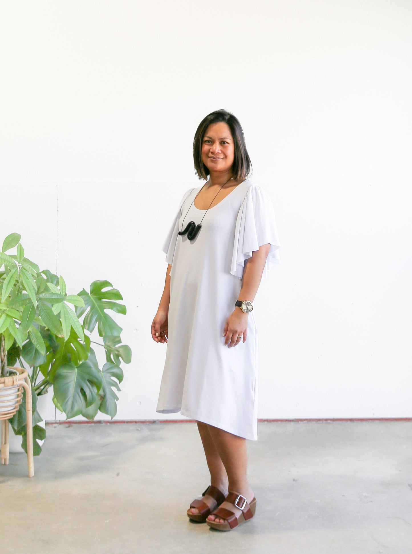 Rosie Ruffle Sleeve Dress -White Size C