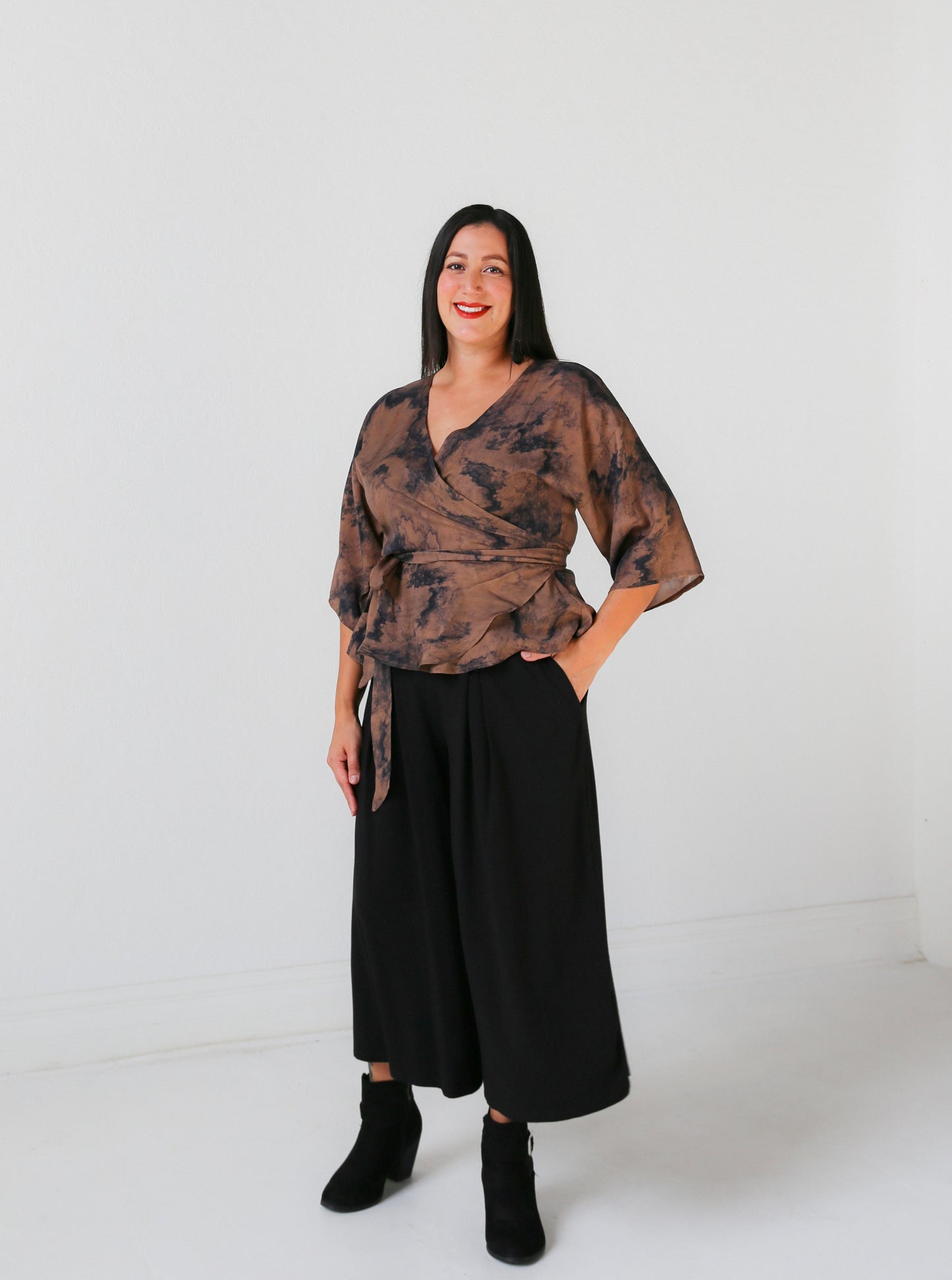 Quinn Wrap Top -Watercolour Print
