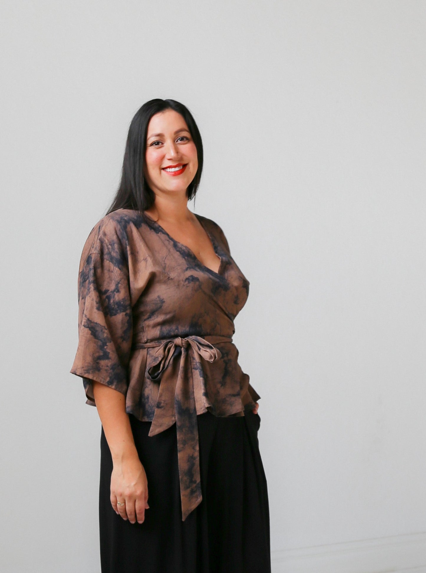 Quinn Wrap Top -Watercolour Print