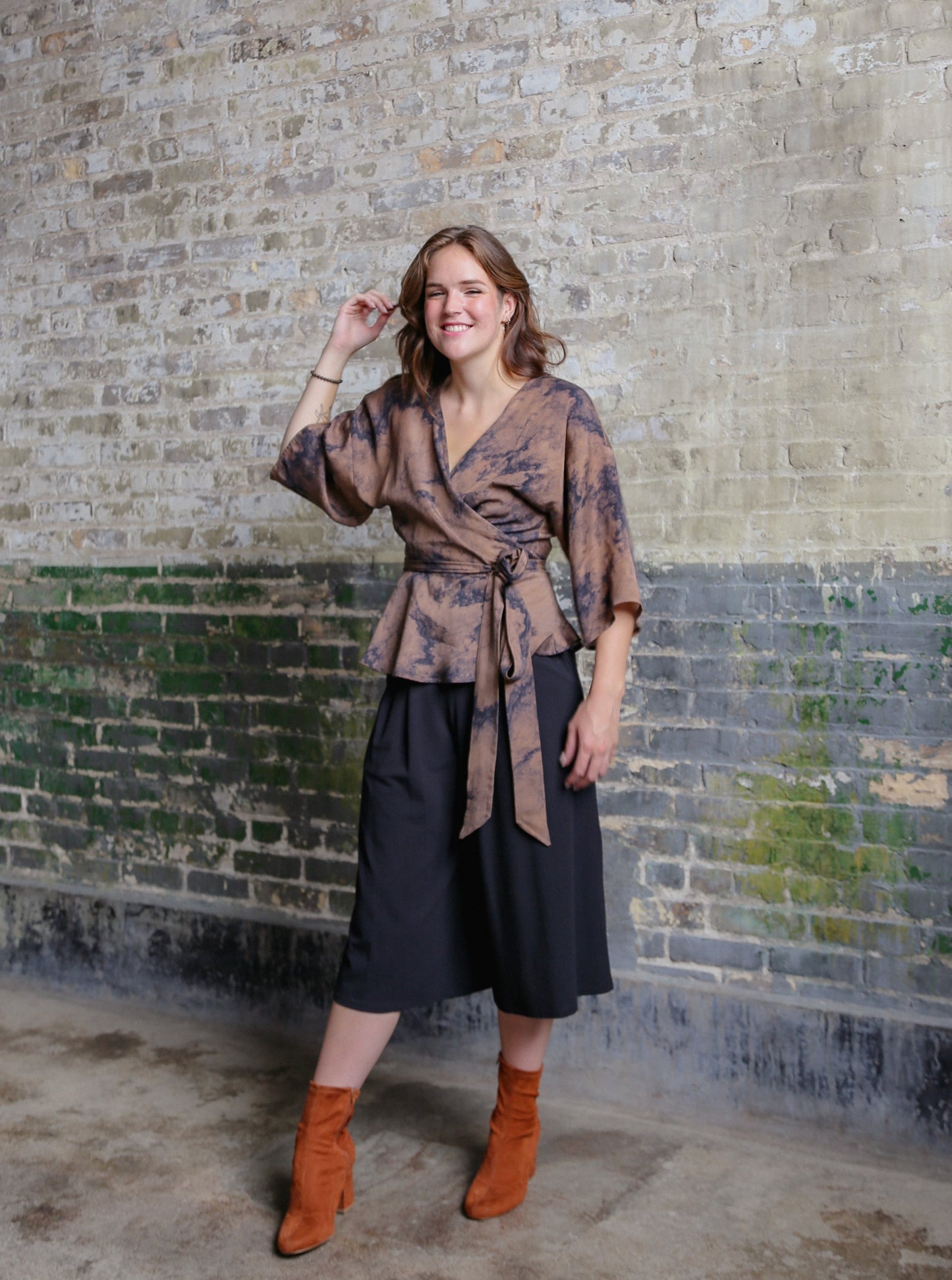 Quinn Wrap Top -Watercolour Print