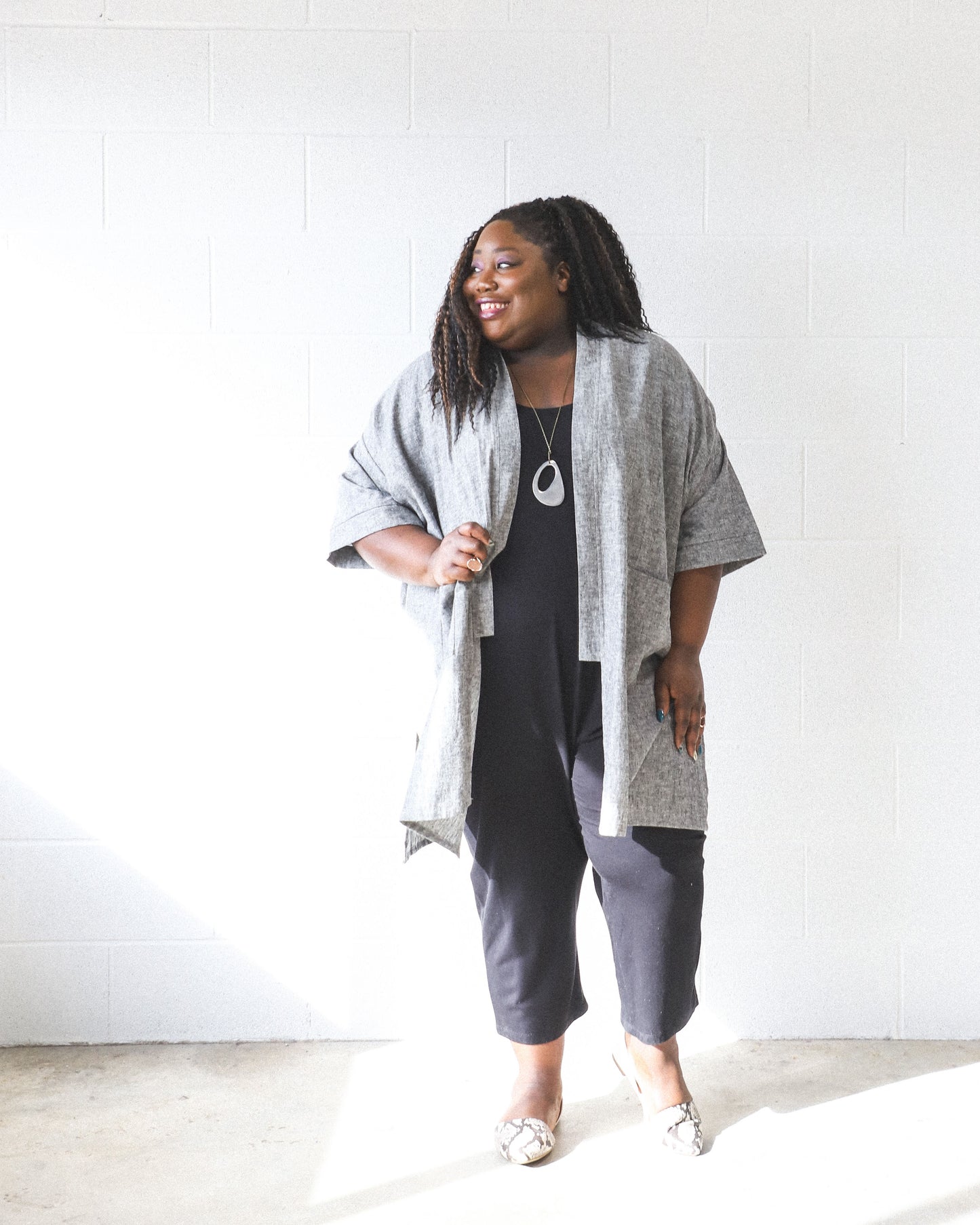 Eva Long Jacket -Hemp -Charcoal