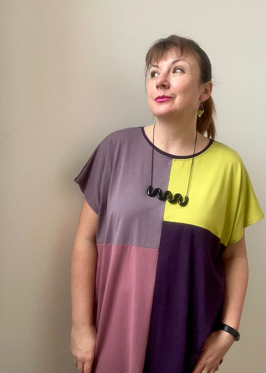 Zero Waste -Leila Tunic -Chartreuse & Purples