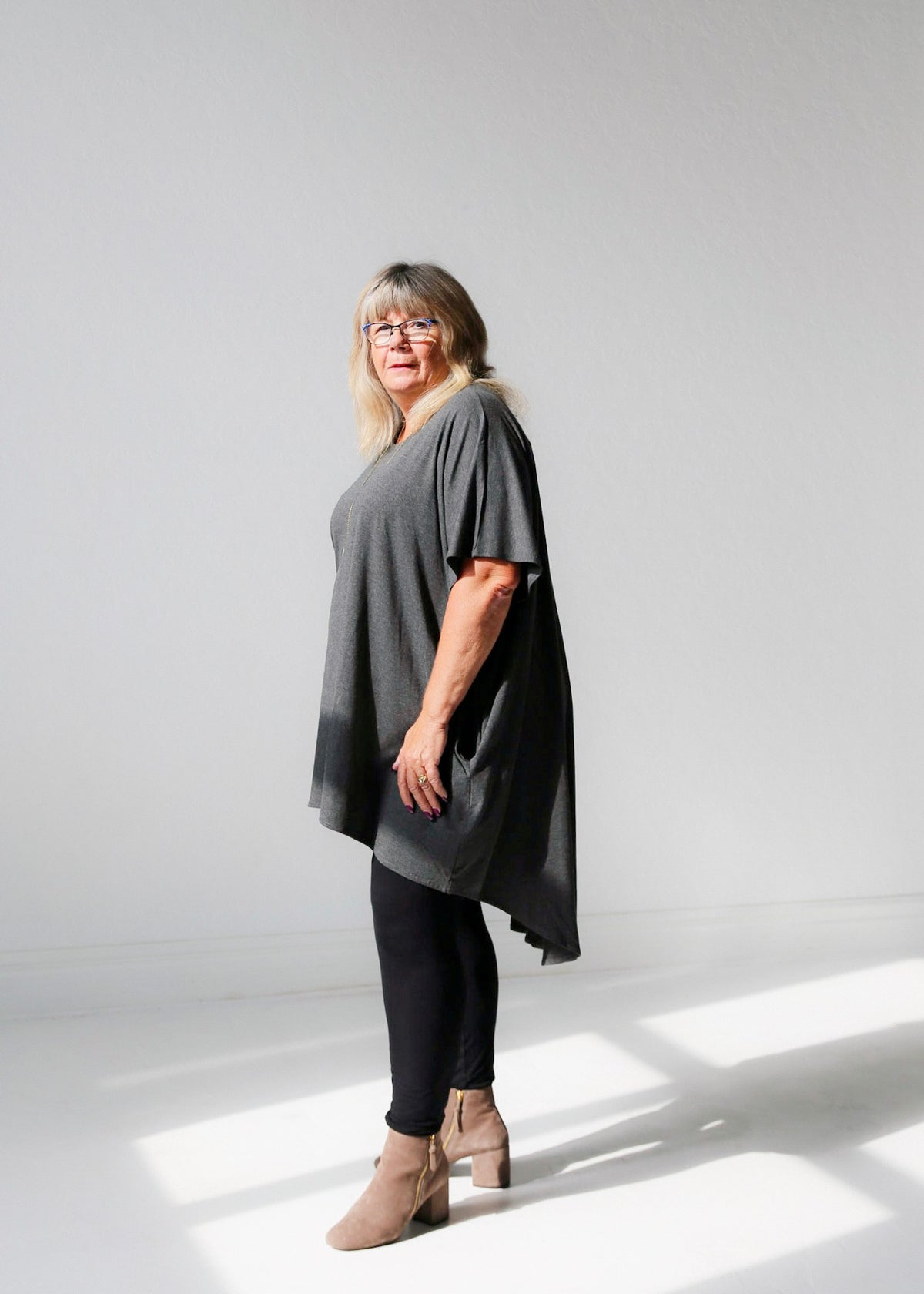 Lizzy Long Tunic Top -Charcoal