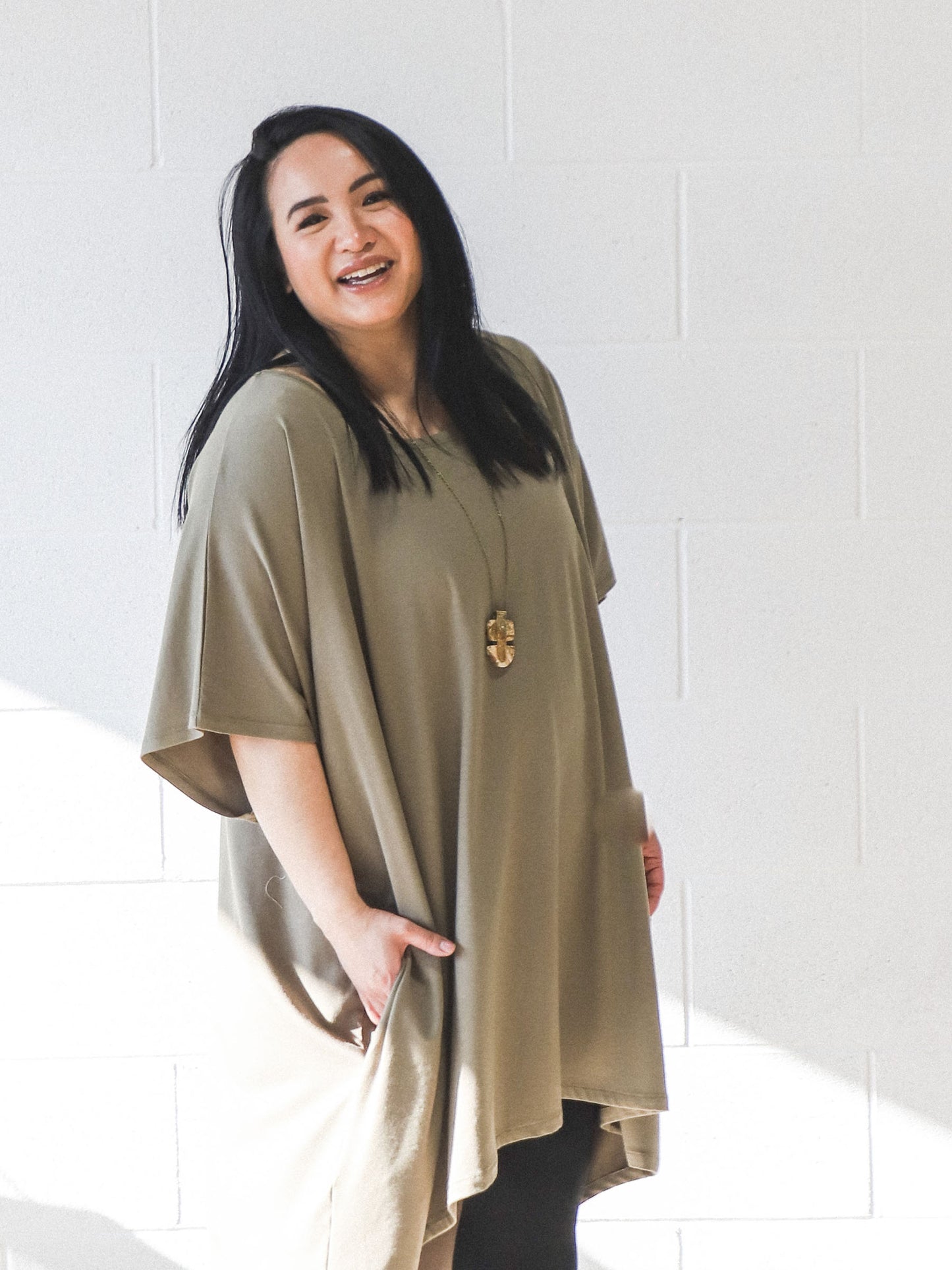 Preloved -Lizzy Long Tunic Top -Olive