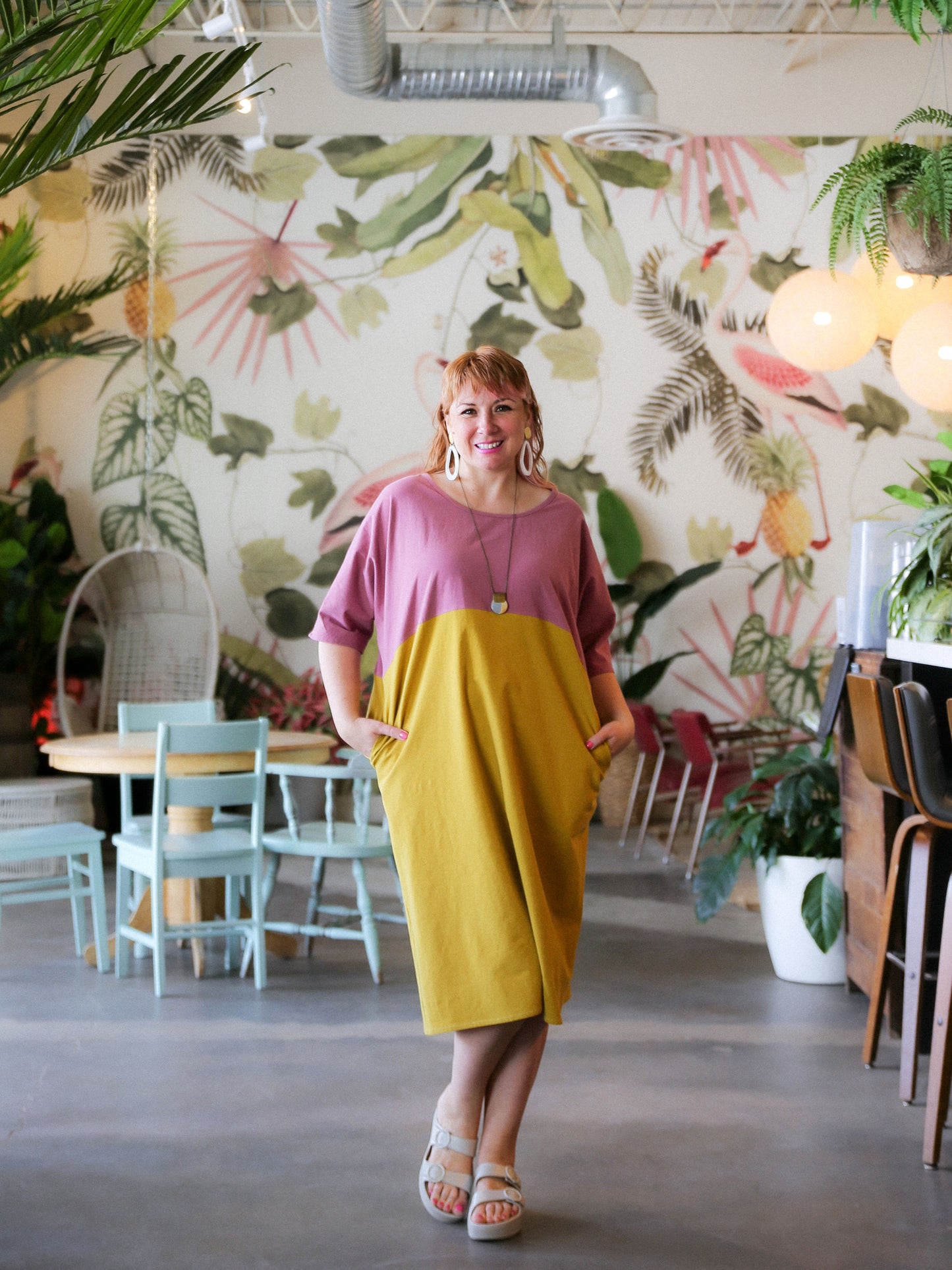 Conny Colour Blocked Dress -Pink & Yellow -A