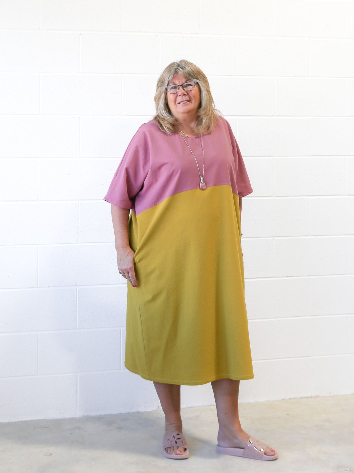 Conny Colour Blocked Dress -Pink & Yellow -A