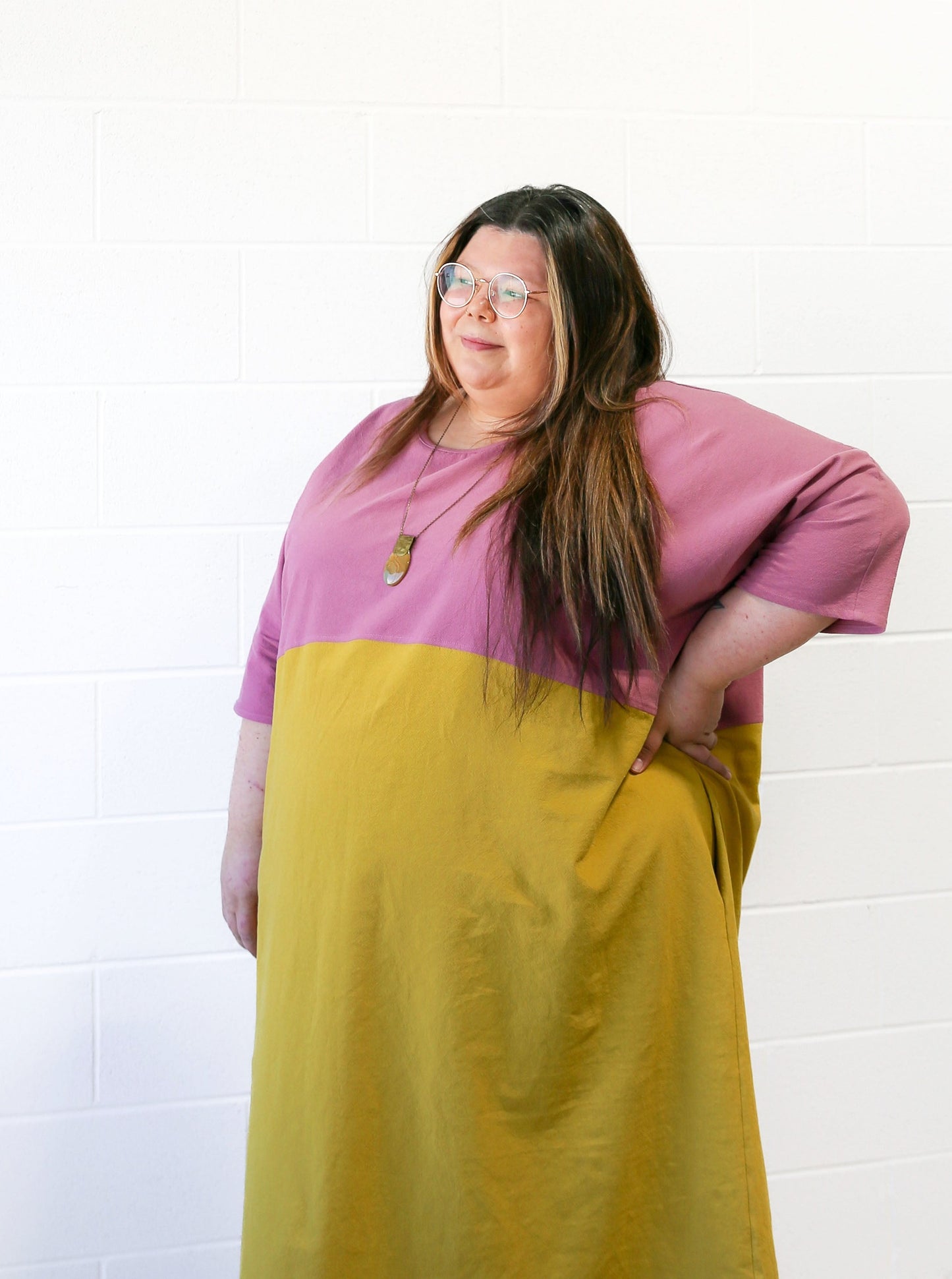 Conny Colour Blocked Dress -Pink & Yellow -A