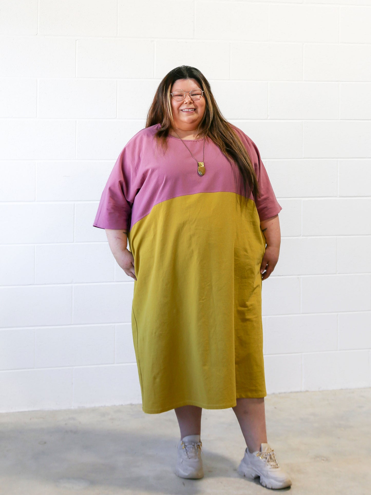 Conny Colour Blocked Dress -Pink & Yellow -A
