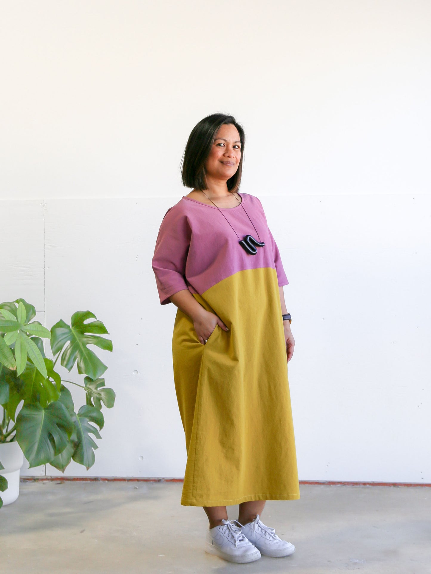 Conny Colour Blocked Dress -Pink & Yellow -A