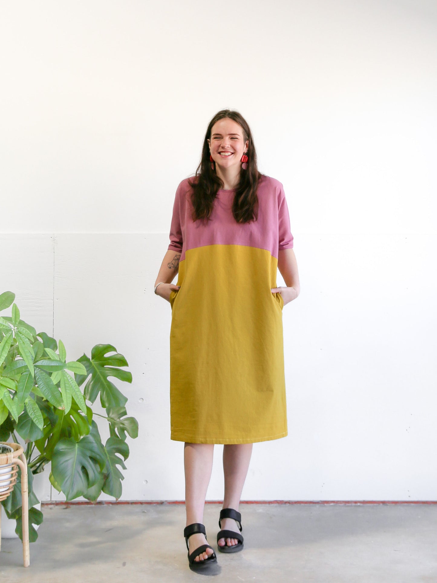 Conny Colour Blocked Dress -Pink & Yellow -A
