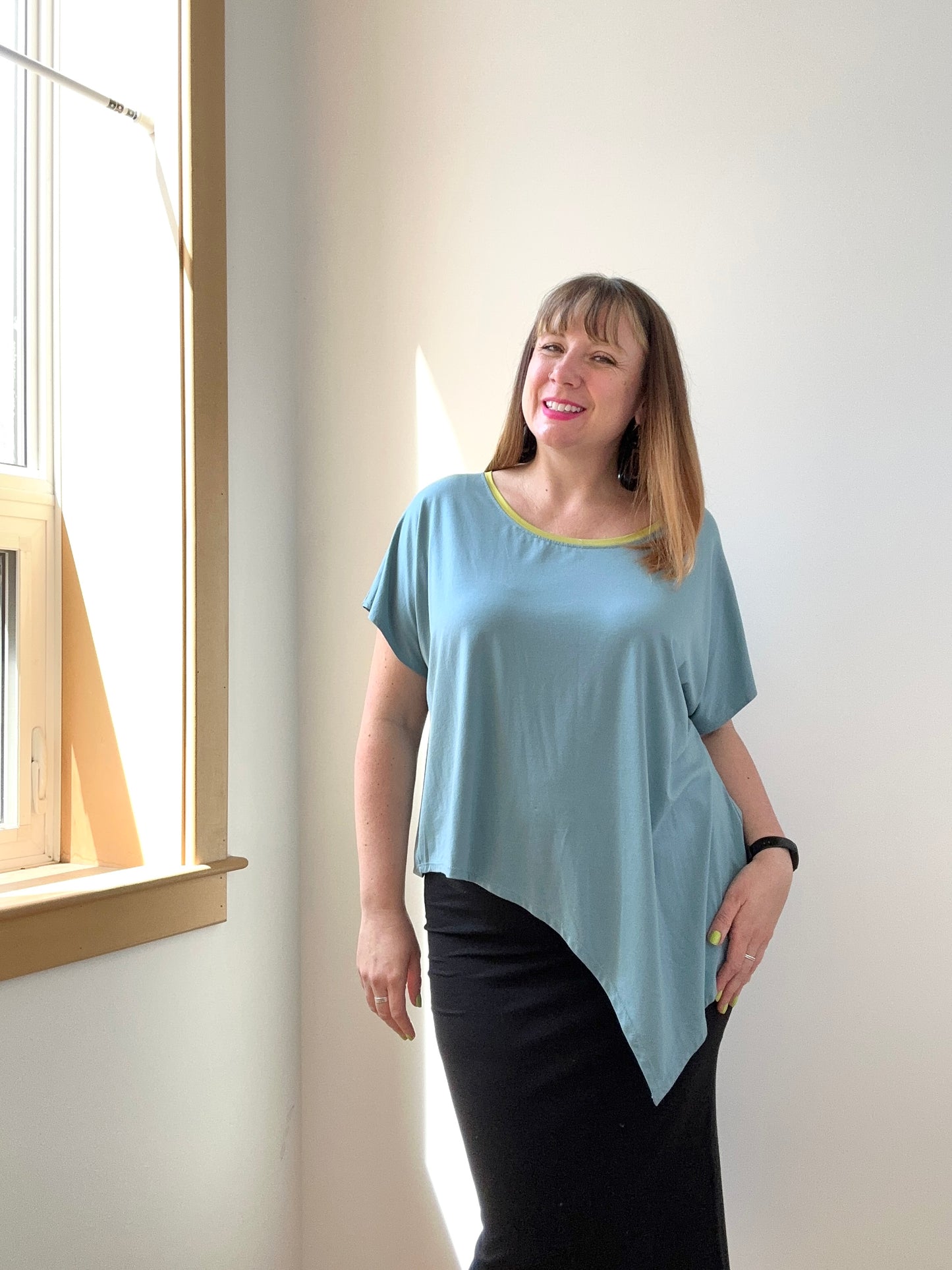 Ann Asymmetric Top -Sky & Chartreuse