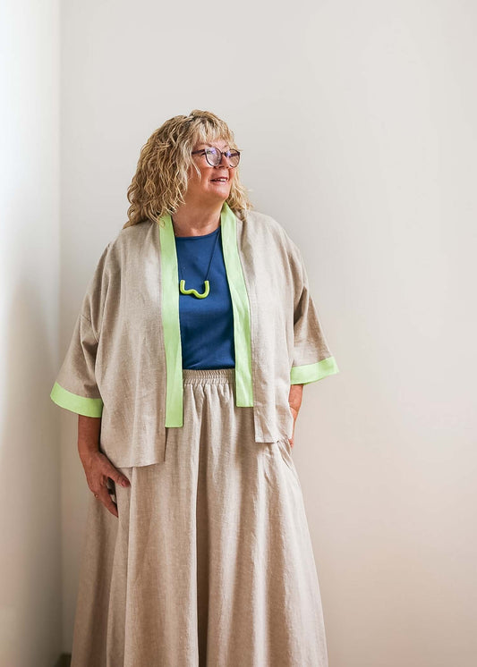 Emily Jacket -Hemp -Sand and Chartreuse