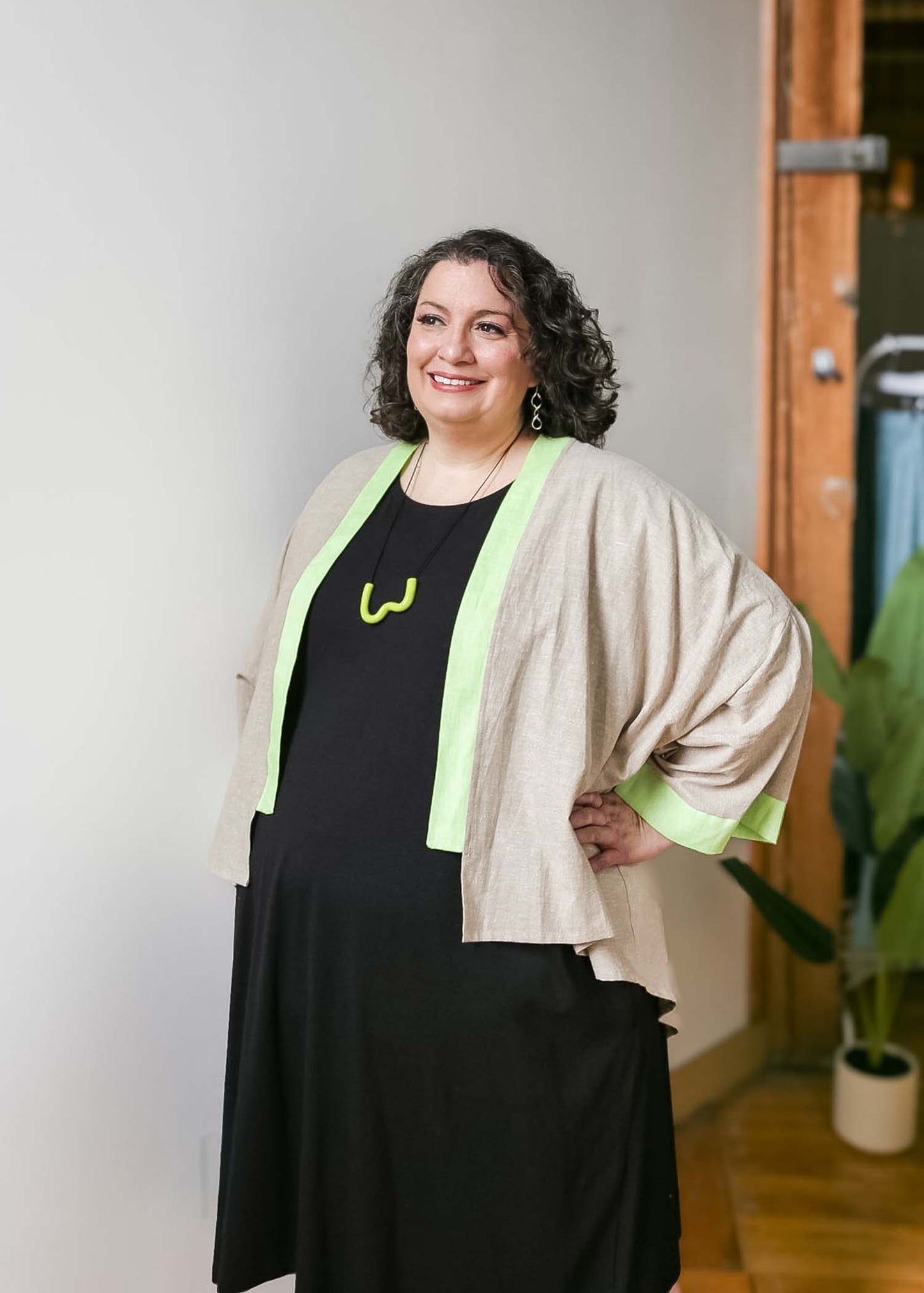 Emily Jacket -Hemp -Sand and Chartreuse