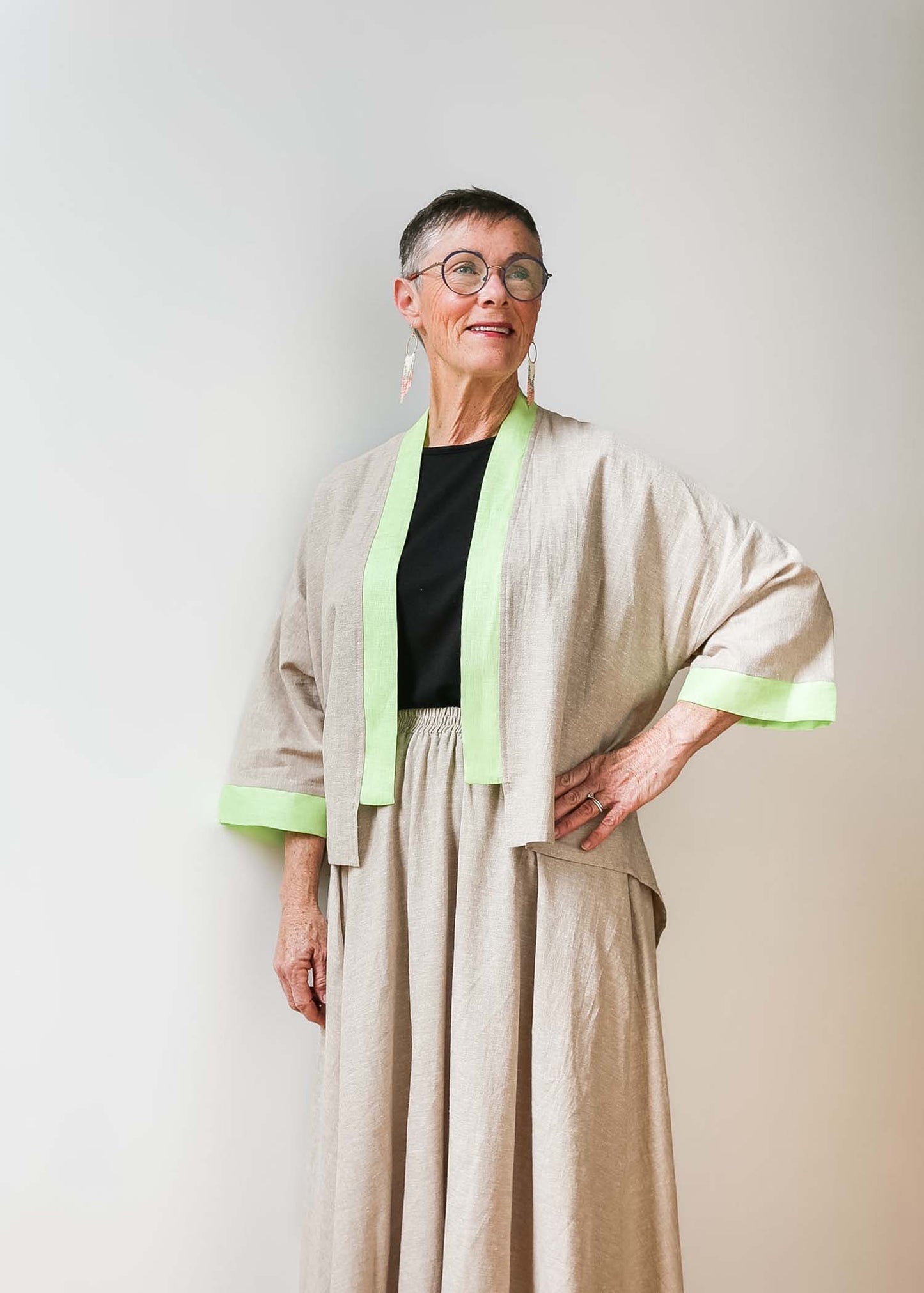 Emily Jacket -Hemp -Sand and Chartreuse