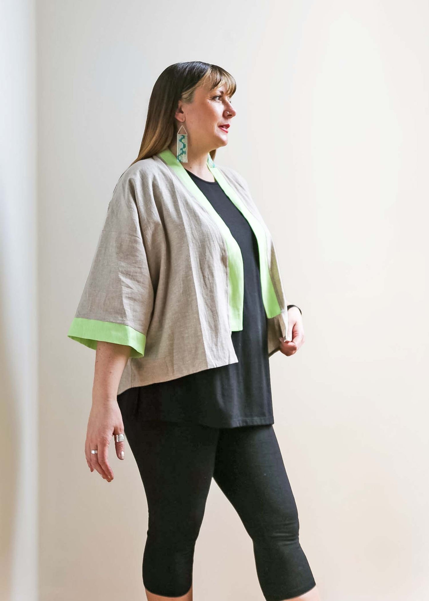 Emily Jacket -Hemp -Sand and Chartreuse