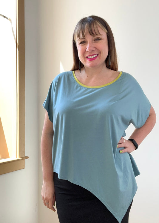 Ann Asymmetric Top -Sky & Chartreuse