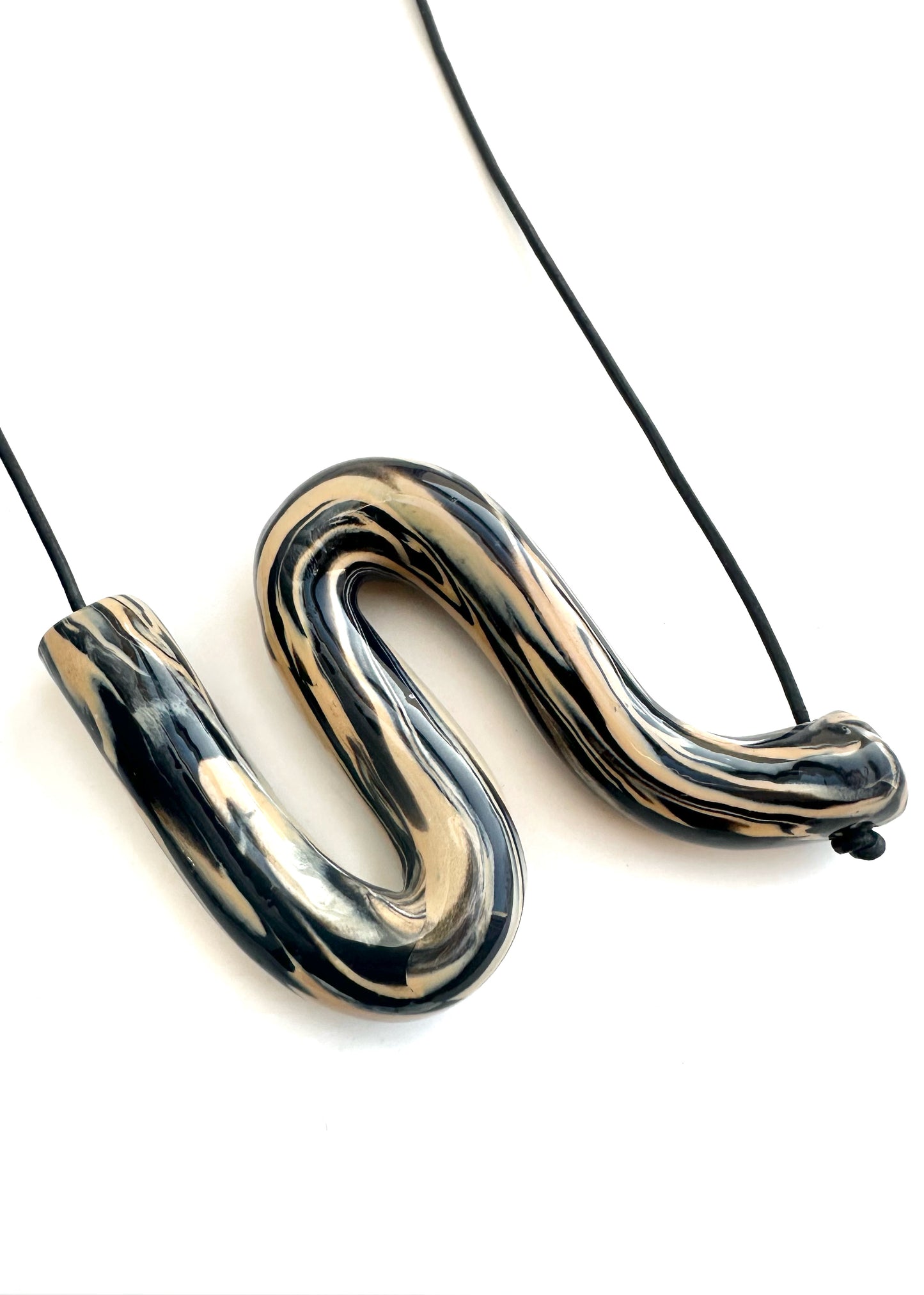 Bare-No-Tools -Necklace -Squiggle -Sand & Black swirl -Large