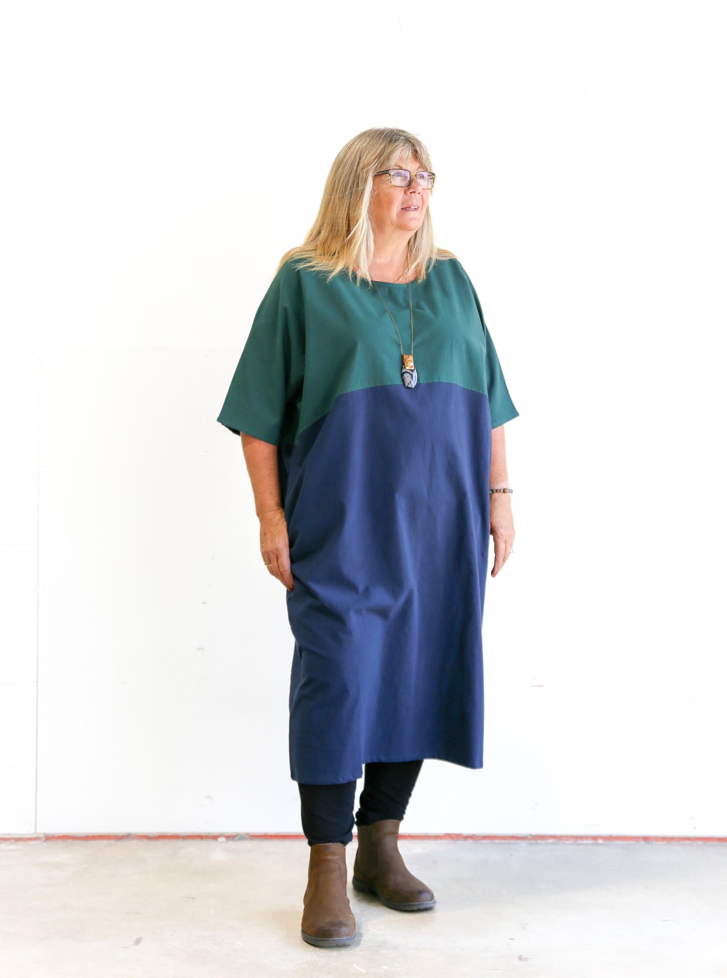 Conny Colour Blocked Dress -Pine & Navy