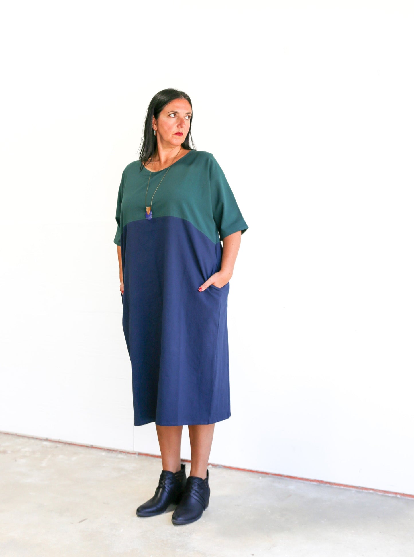 Conny Colour Blocked Dress -Pine & Navy