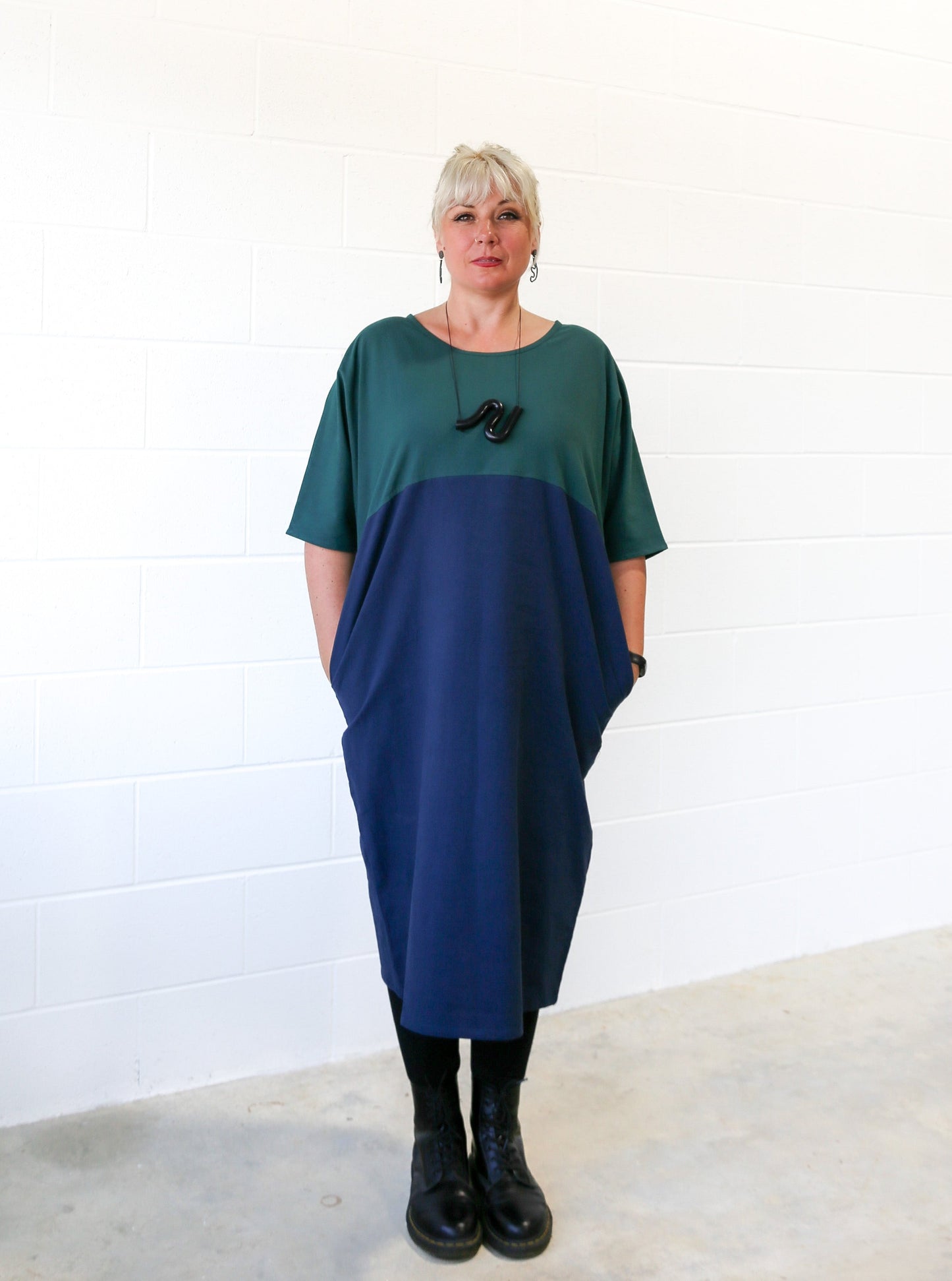 Conny Colour Blocked Dress -Pine & Navy