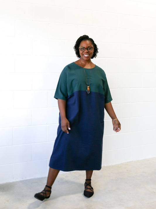 Conny Colour Blocked Dress -Pine & Navy -Size A
