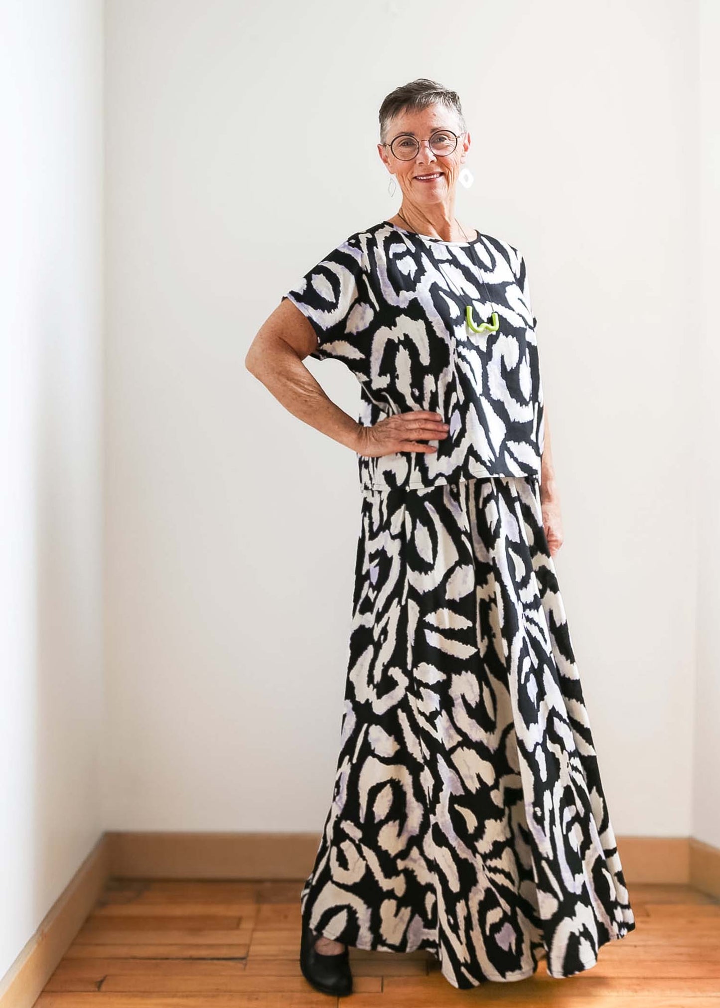 Lesley Long Skirt -Linen Blend -Print