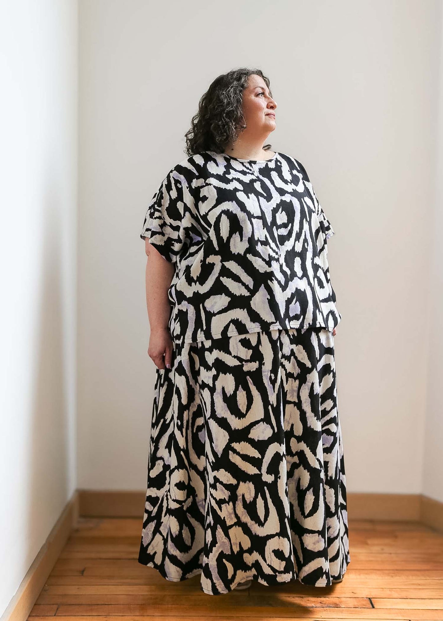 Lesley Long Skirt -Linen Blend -Print