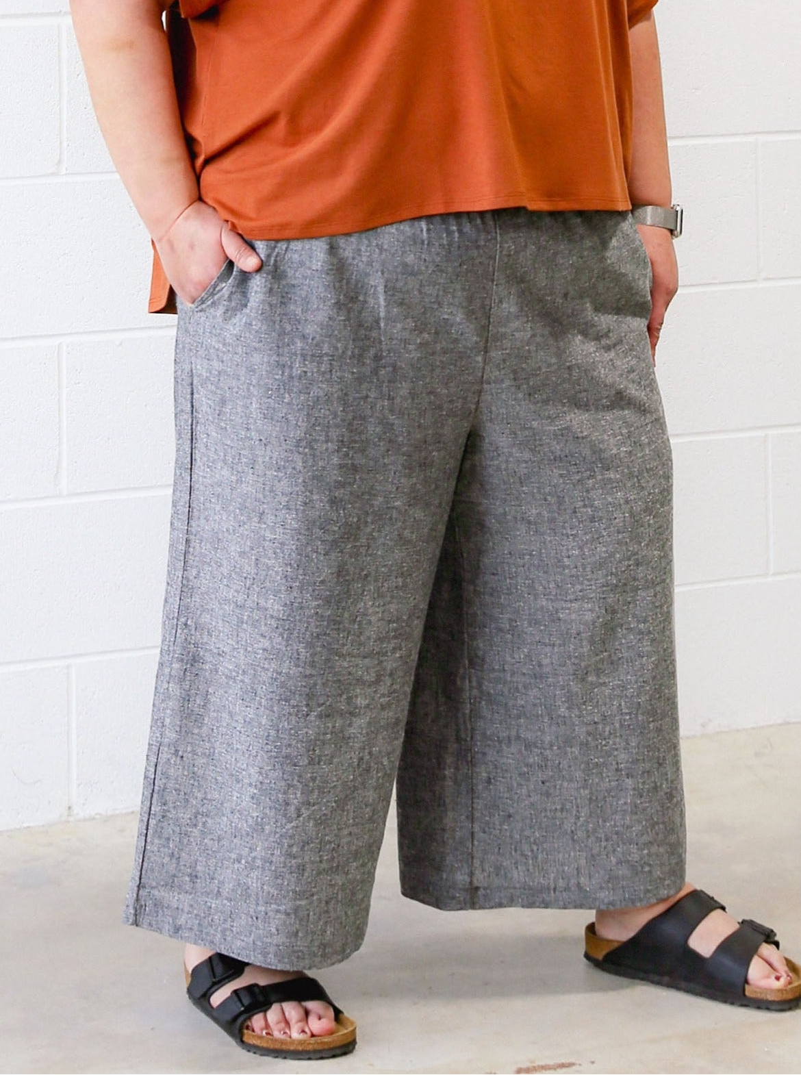Shannon Wide Leg Crop Pants -Hemp -Charcoal 5X