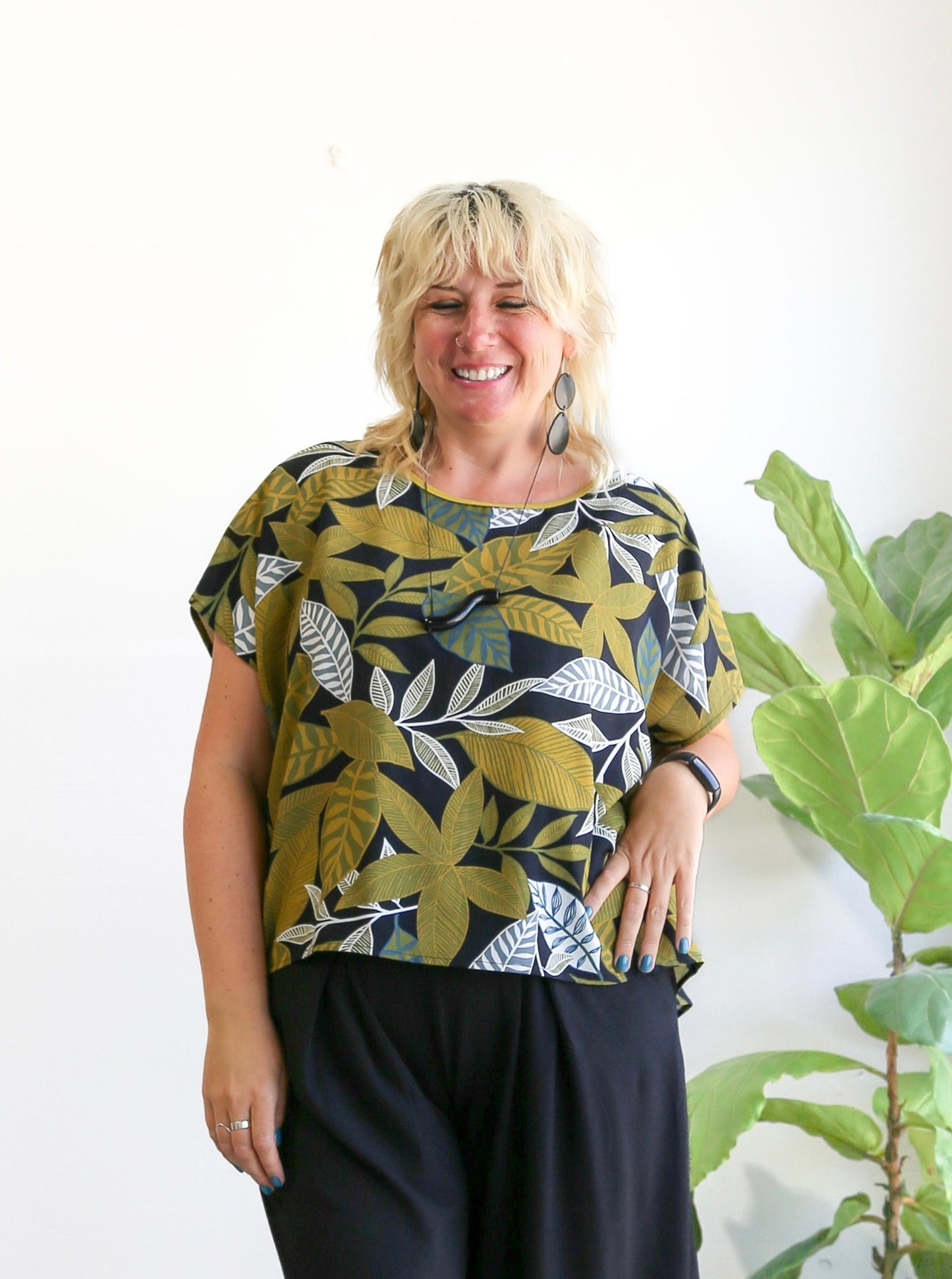 Julie Boxy Top -Leaf Print