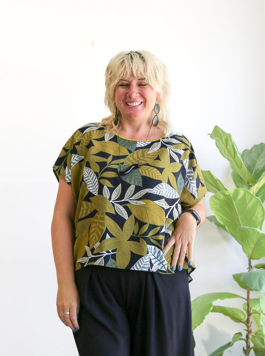 Julie Boxy Top -Leaf Print