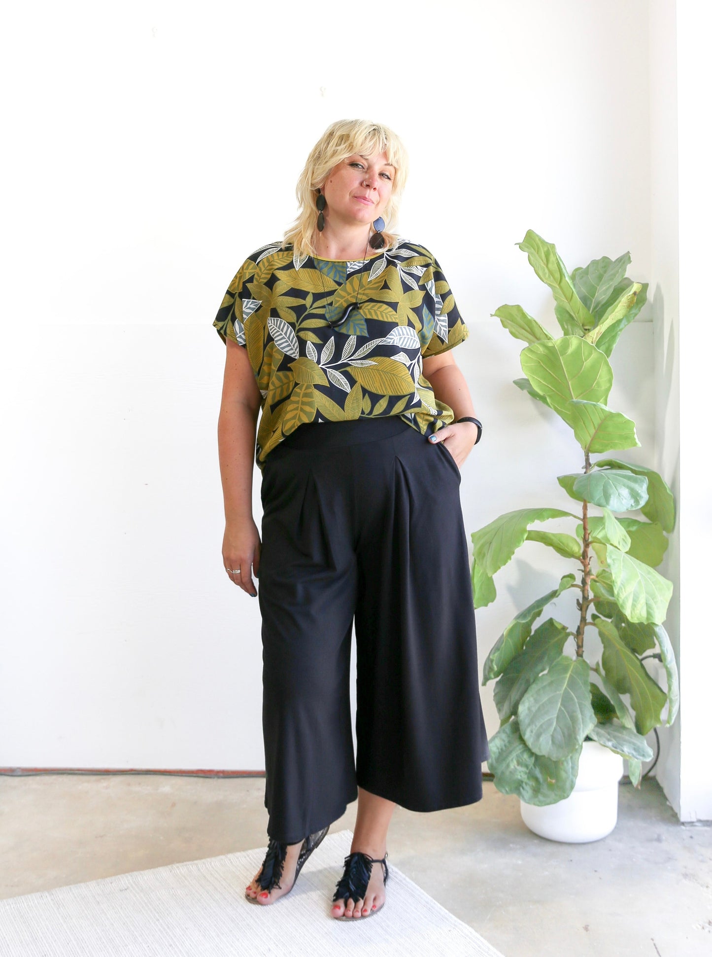 Julie Boxy Top -Leaf Print