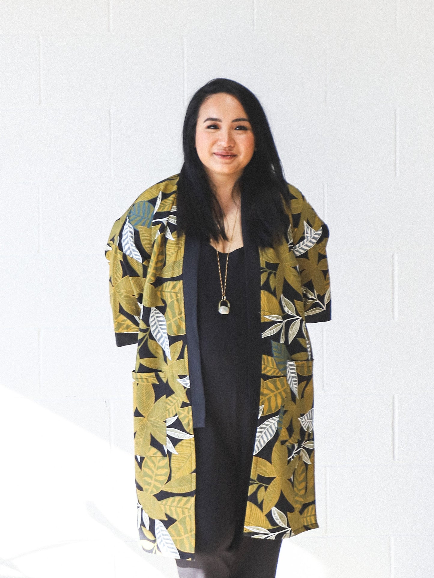 Eva Long Jacket -Leaf Print