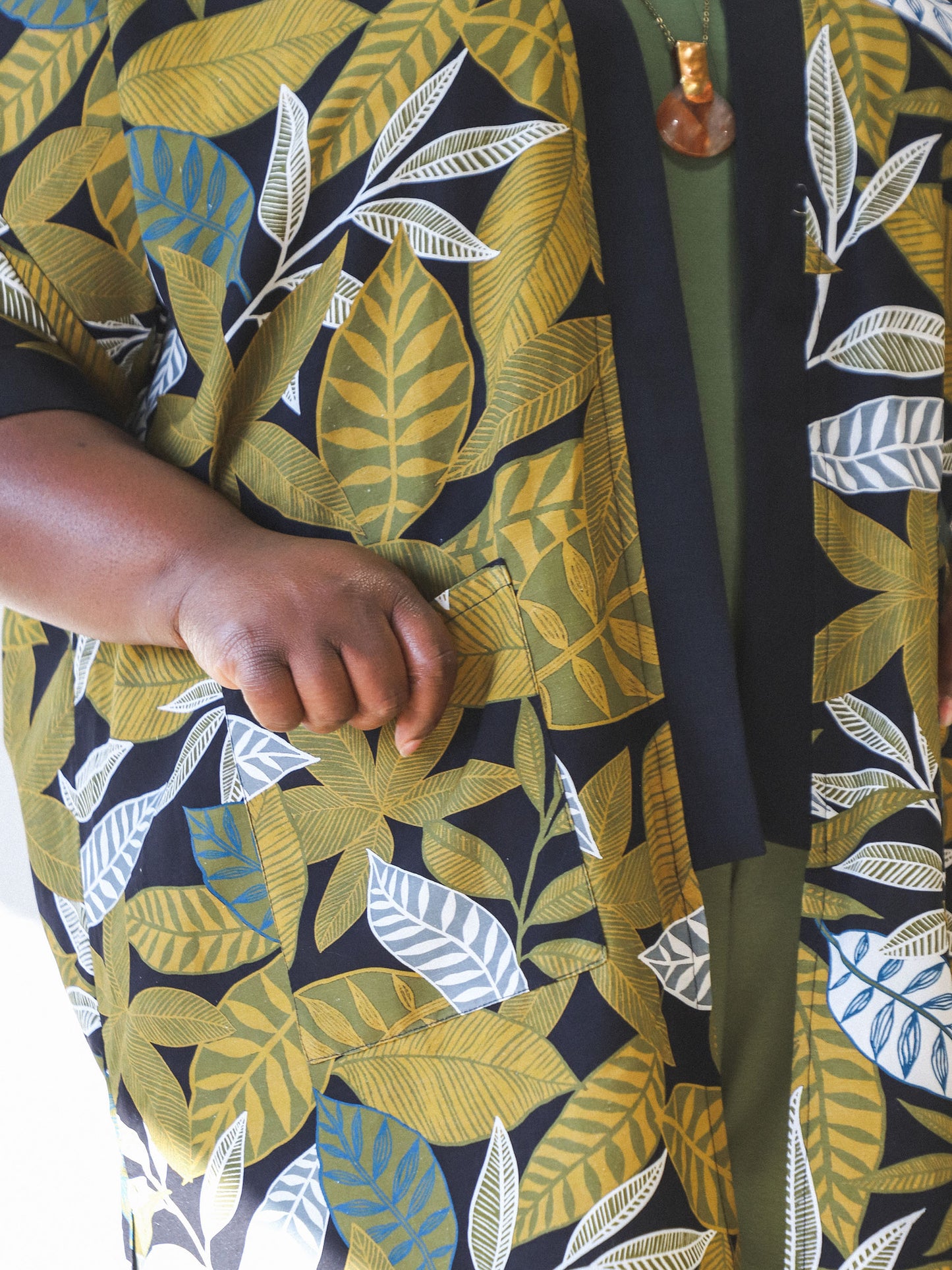 Eva Long Jacket -Leaf Print