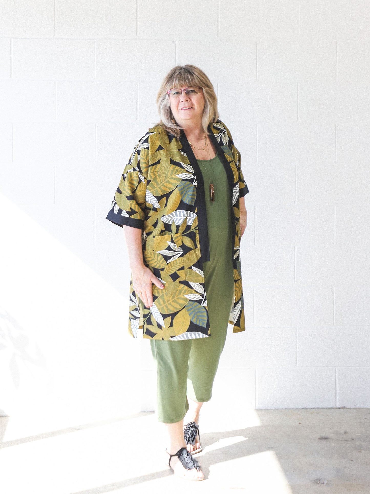 Eva Long Jacket -Leaf Print