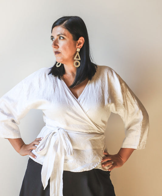 Quinn Linen Wrap Top -Sale -B