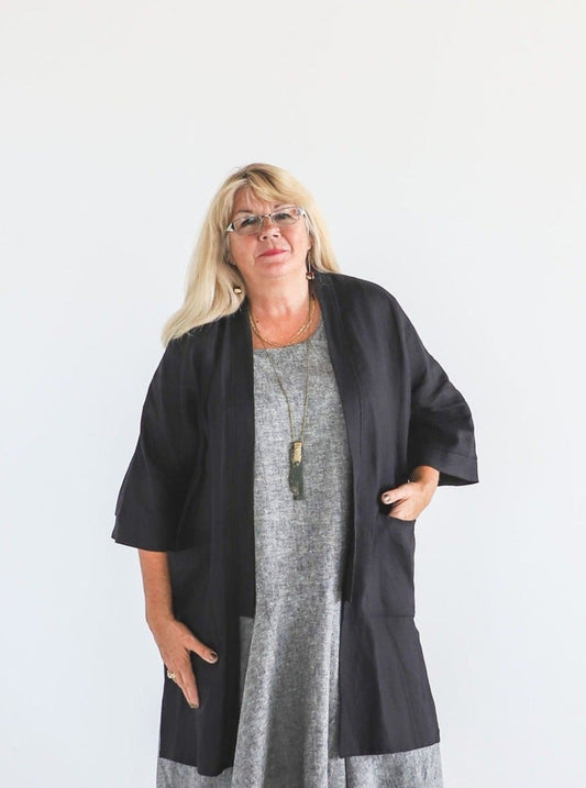 Eva Long Linen Jacket -Black -A